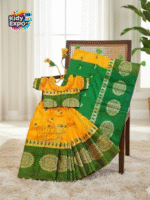 বাচ্চাদের হলুদ কাতান রেডি শাড়ি - Image 2